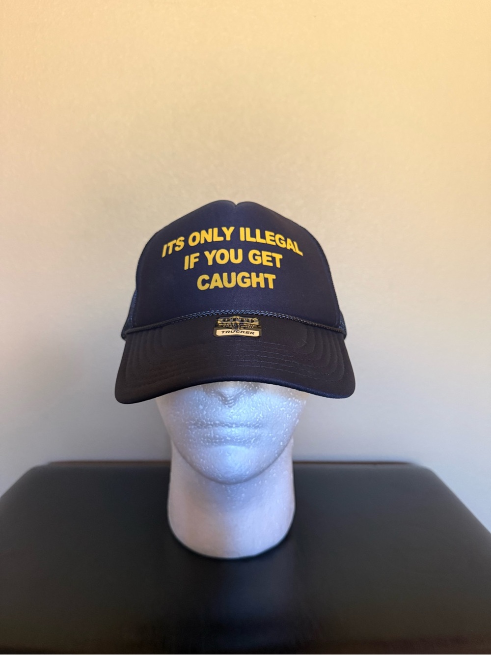 OTTO Navy Blue Trucker Hat with Yellow Slogan